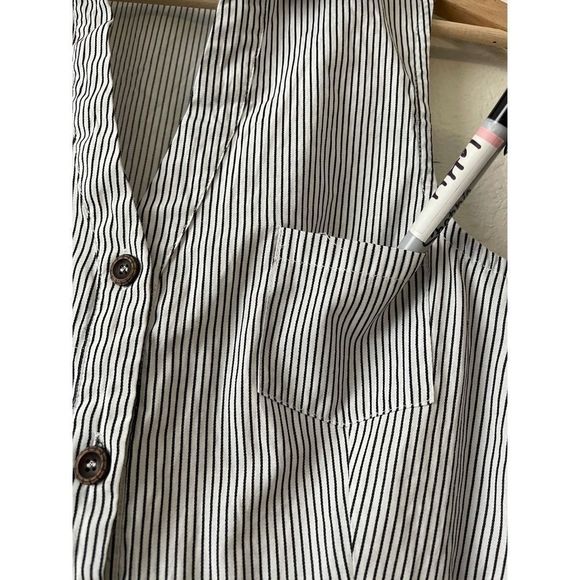 Rhapsody White/ Black Striped Button Down Blouse - Picture 3 of 5